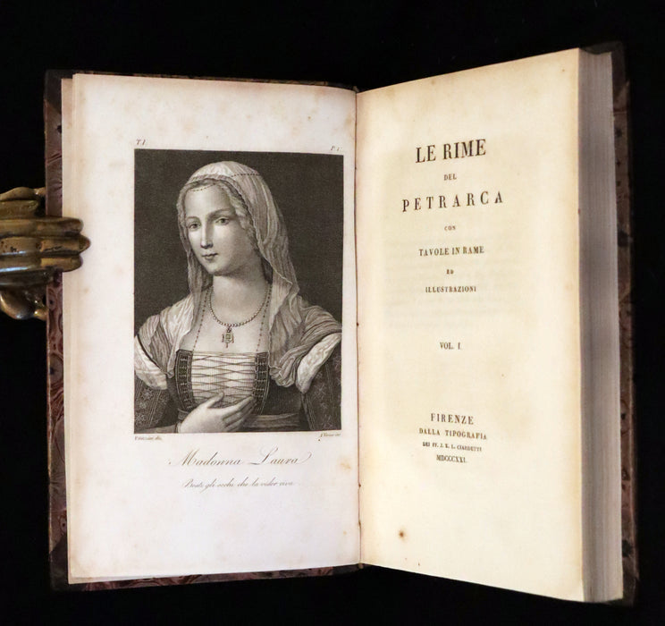 1821 Scarce Italian Book set - Le Rime di Francesco Petrarca, Petrarch's Poems illustrated.