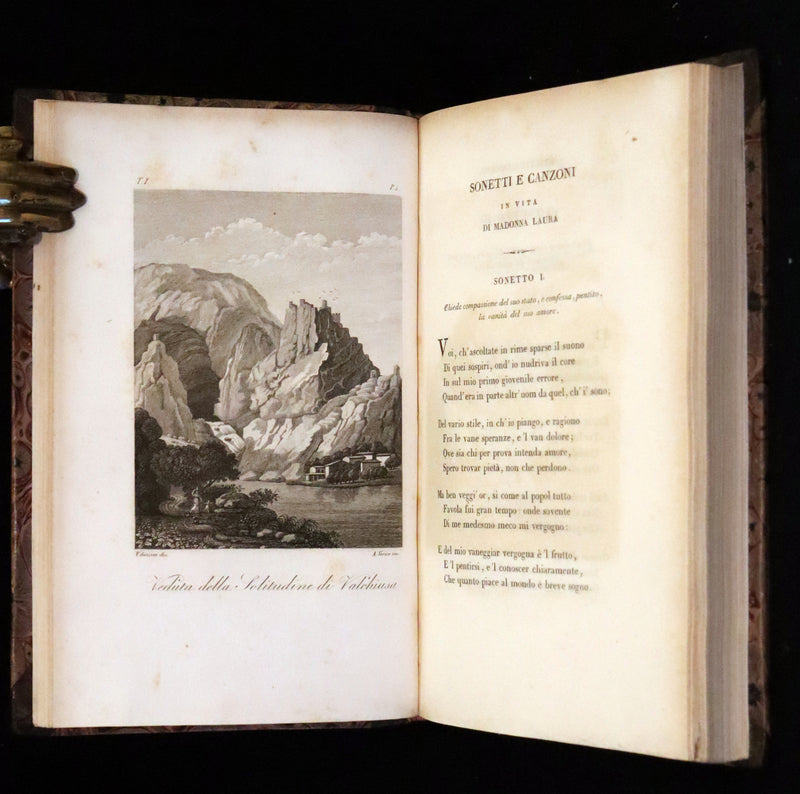 1821 Scarce Italian Book set - Le Rime di Francesco Petrarca, Petrarch's Poems illustrated.