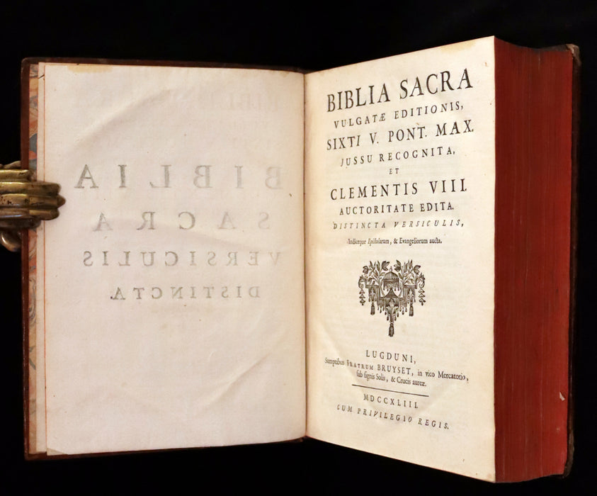 1743 Rare Latin Bible - Biblia Sacra, Holy Bible published in Lyons. Old and New Testament.