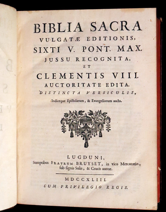 1743 Rare Latin Bible - Biblia Sacra, Holy Bible published in Lyons. Old and New Testament.