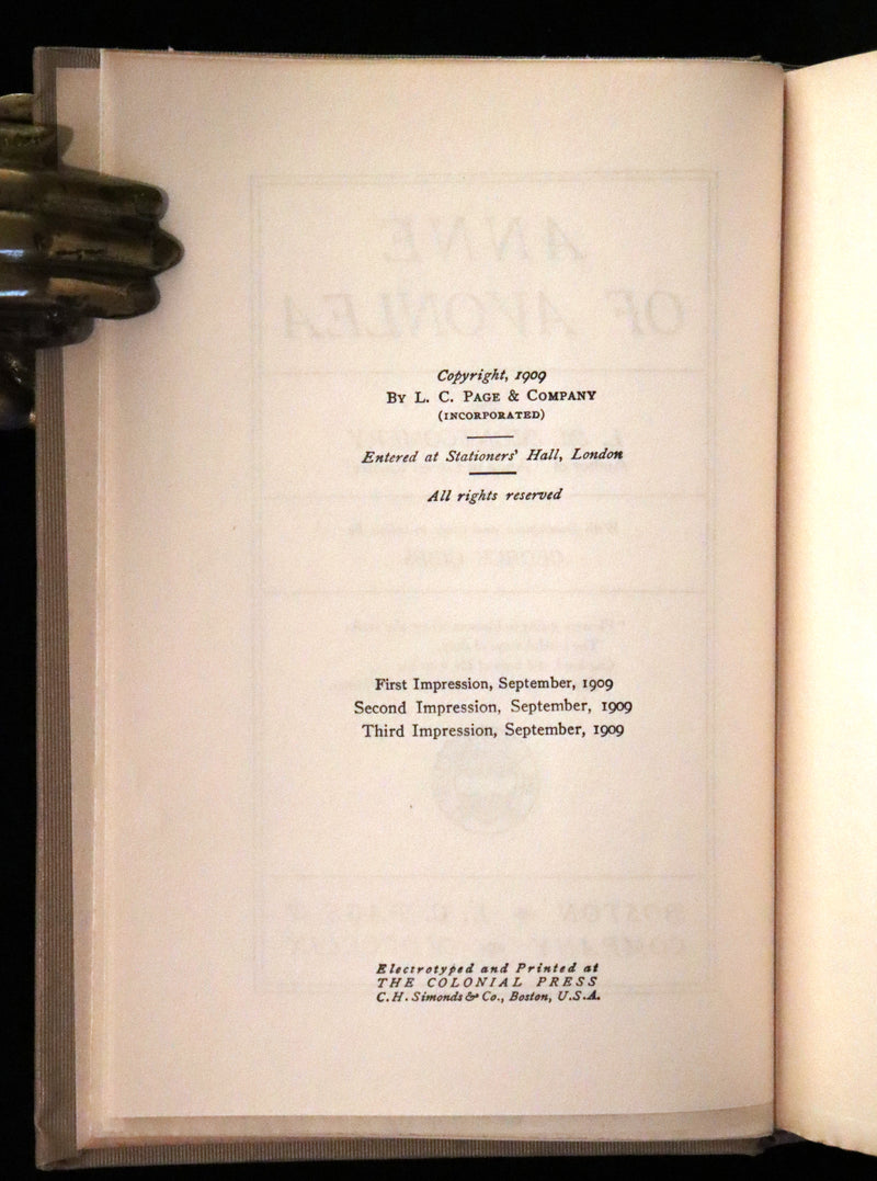 1909 Rare First Edition, Early Printing - Anne of Avonlea Lucy Maud Montgomery.