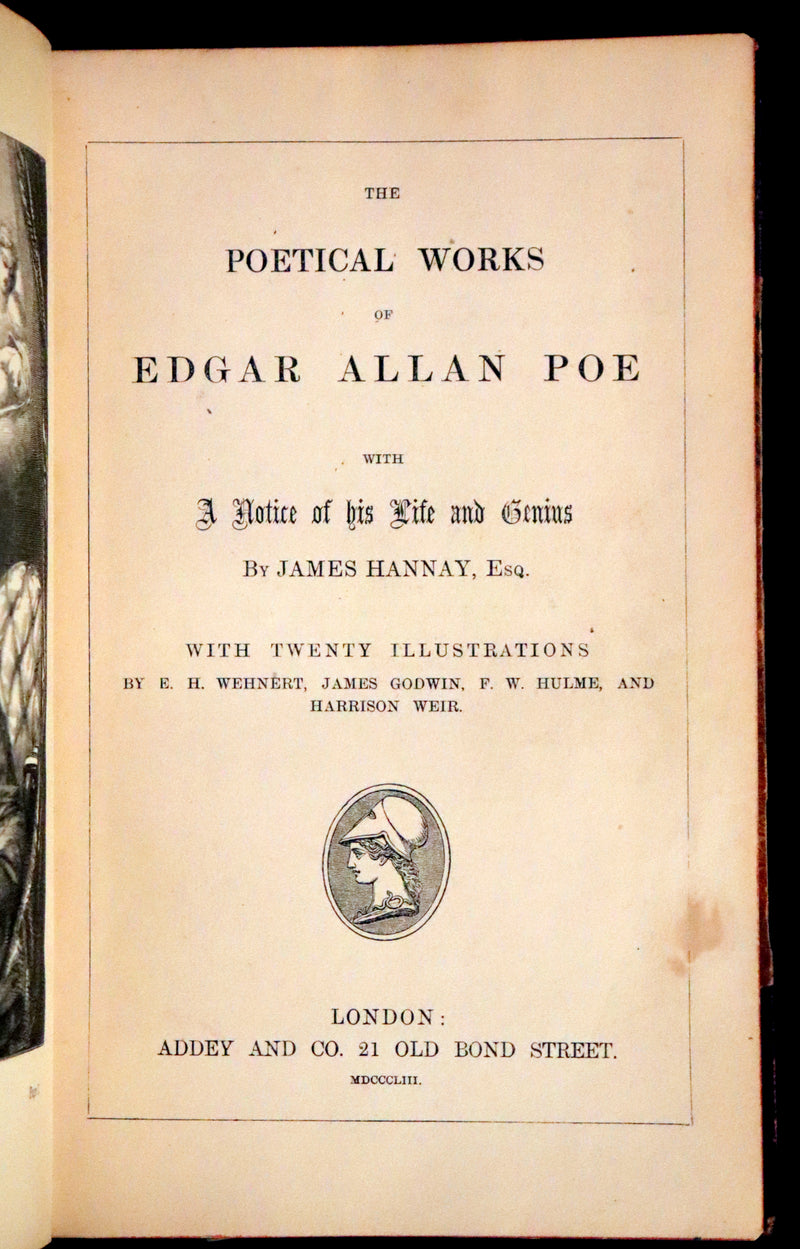 1853 Scarce First UK Edition - The Poetical Works of Edgar Allan Poe, illustrated.