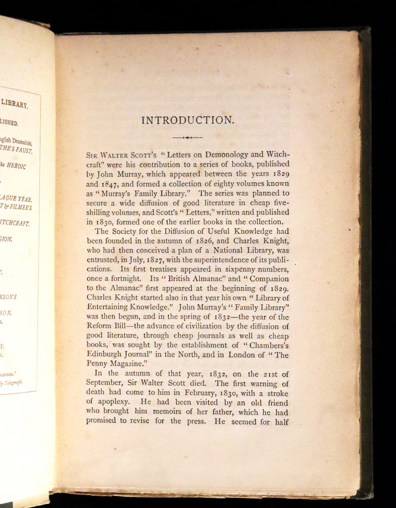 1885 Rare Book - Demonology and Witchcraft, Witches and Fairies by Sir Walter Scott.