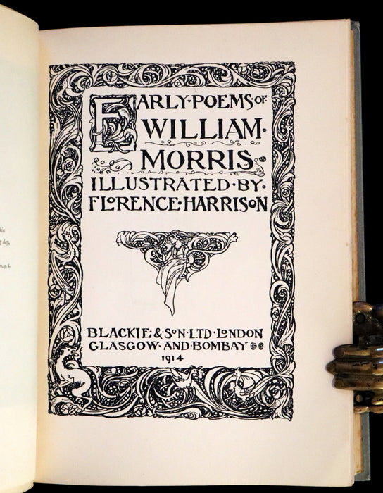 1914 Rare First Edition - Early Poems of William Morris Illustrated by Pre-Raphaelite Florence Harrison.