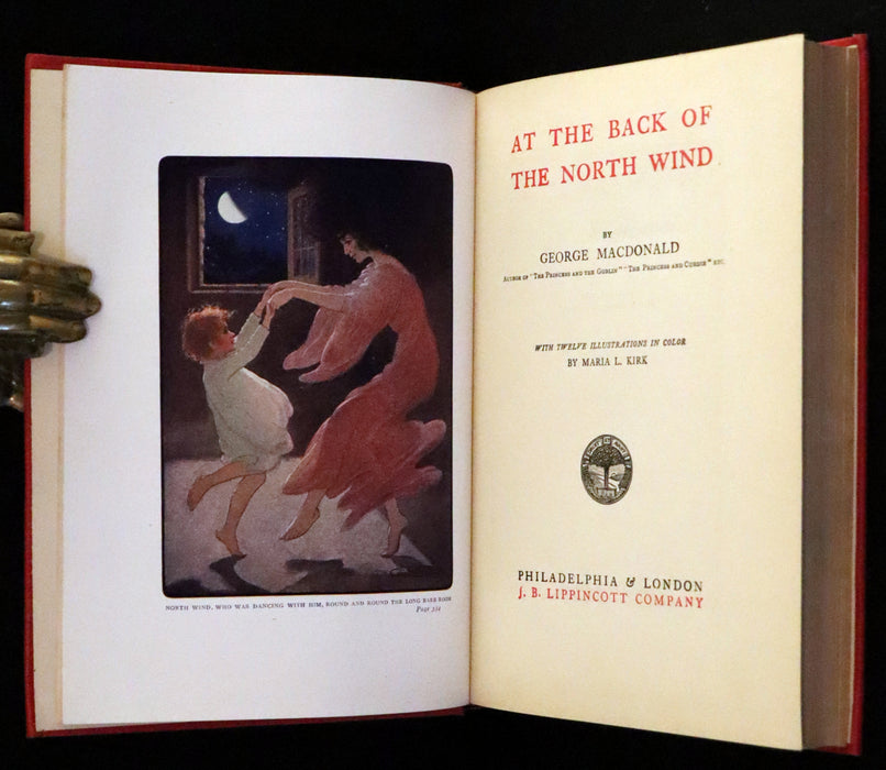 1909 Rare Book - At the Back of the North Wind illustrated by Maria L. Kirk with the Scarce Dust Jacket.