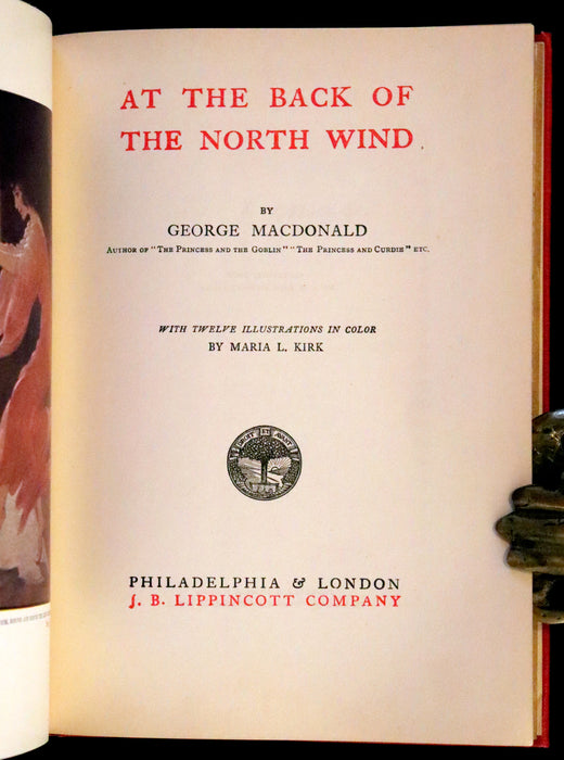 1909 Rare Book - At the Back of the North Wind illustrated by Maria L. Kirk with the Scarce Dust Jacket.