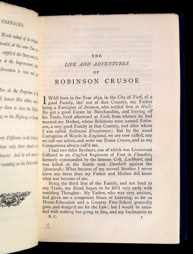1866 Rare Book - The Life and Strange Surprising Adventures of Robinson Crusoe, edited after the original 1719 edition.