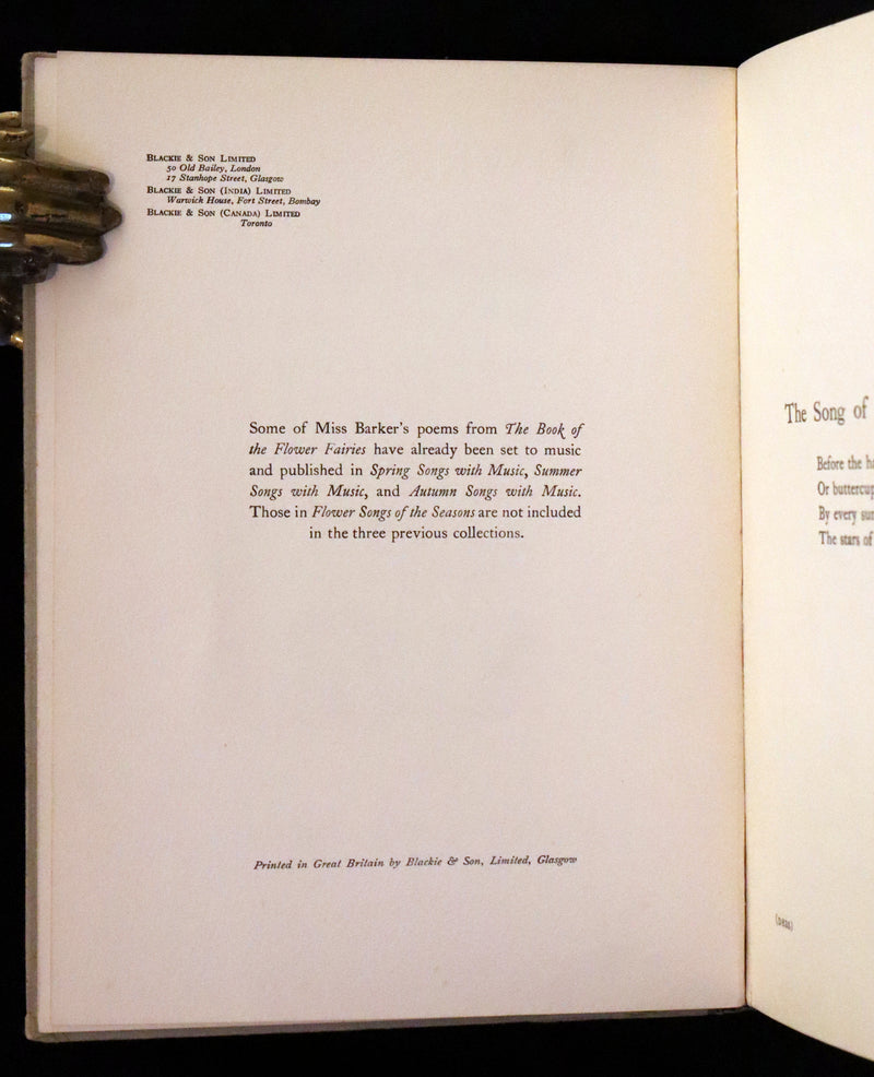 1930 First Edition - Flower Songs of the Seasons by Cicely Mary Barker with Music.