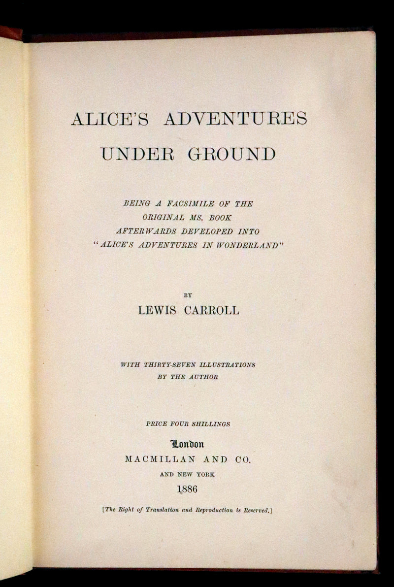 1886 Rare First Edition - Alice's Adventures Under Ground illustrated by Lewis Carroll. Alice's Adventures in Wonderland.