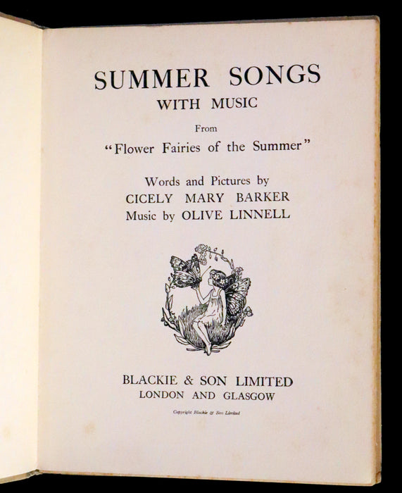 1926 First Edition - Flower Fairies of the Summer Songs with Music by Cicely Mary Barker.