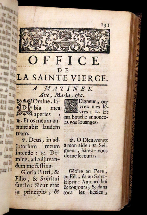 1753 Scarce French Latin Book in an Exquisite Binding - New Hours Dedicated to Madame the Princesse.