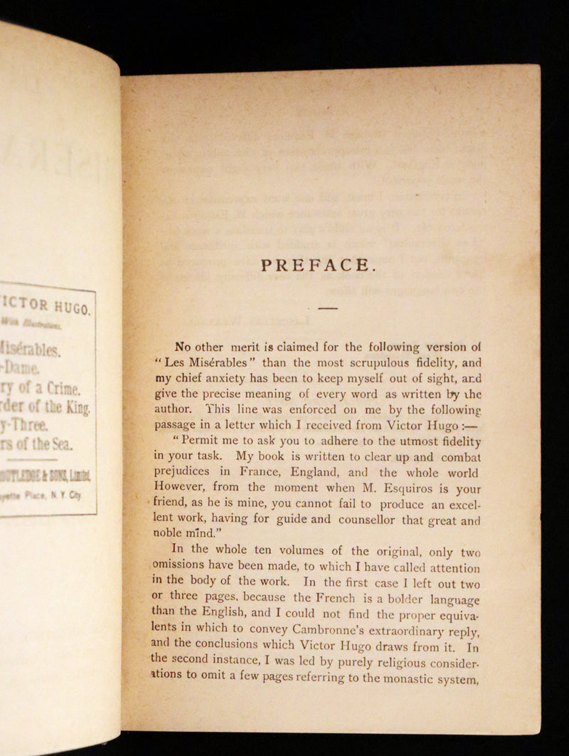 1890 Rare Victorian Book - Les Miserables by Victor Hugo. Illustrated.