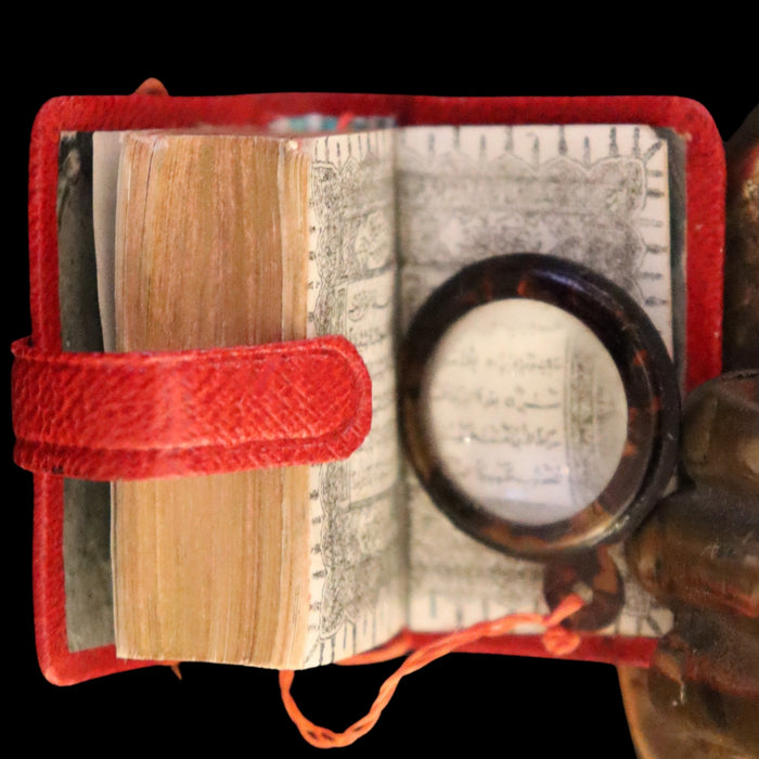 1920 Scarce Miniature Arabic Book - The Koran (Quran) published by Hans Steinbrener with magnifying lens.