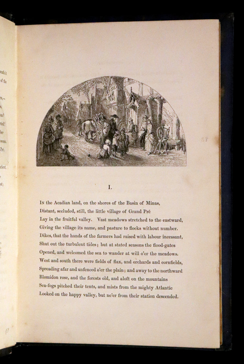 1852 Rare Victorian Book - Evangeline, A Tale of Acadie by Henry Wadsworth Longfellow. Illustrated.