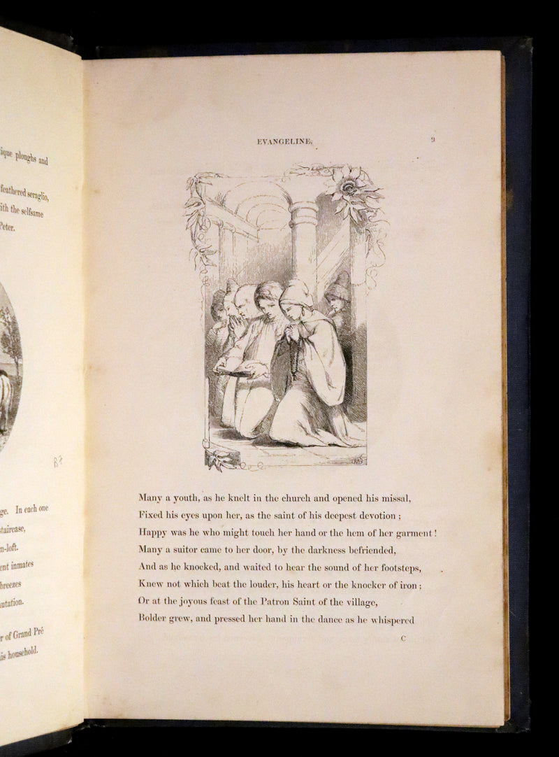 1852 Rare Victorian Book - Evangeline, A Tale of Acadie by Henry Wadsworth Longfellow. Illustrated.
