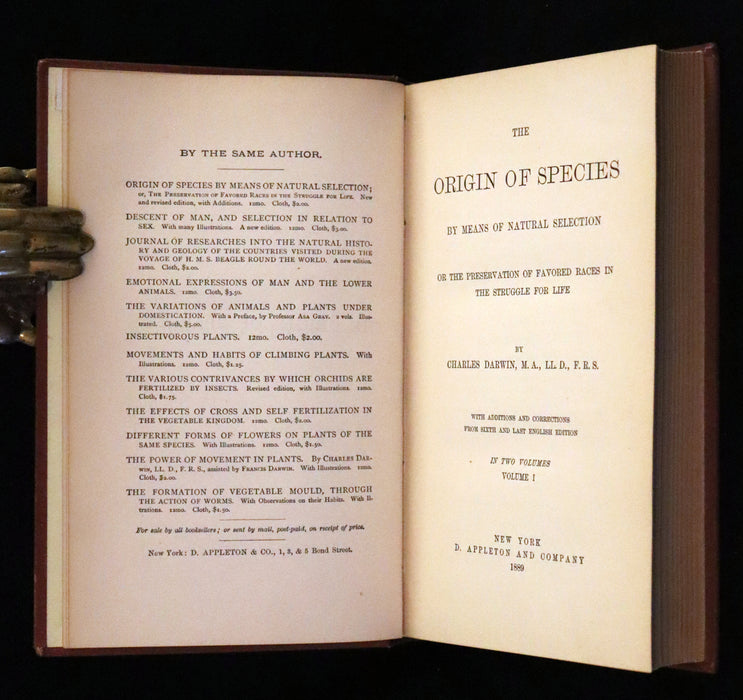 1889 Rare Book set - The Origin of Species, Natural Selection in the Struggle for Life by Charles Darwin.