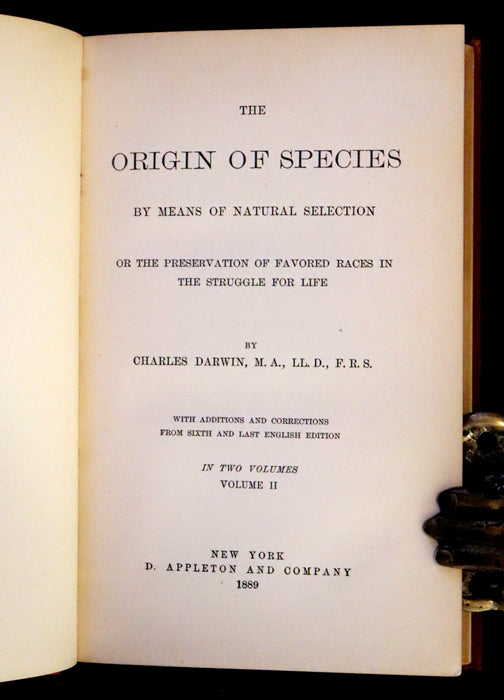 1889 Rare Book set - The Origin of Species, Natural Selection in the Struggle for Life by Charles Darwin.