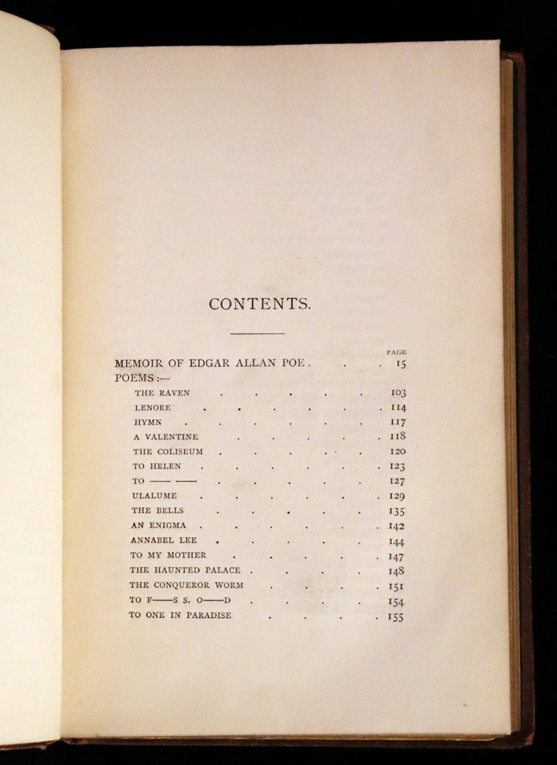 1875 Rare Victorian Edition - Complete Poems by Edgar Allan POE (The Raven, Lenore, Ulalume, ...).