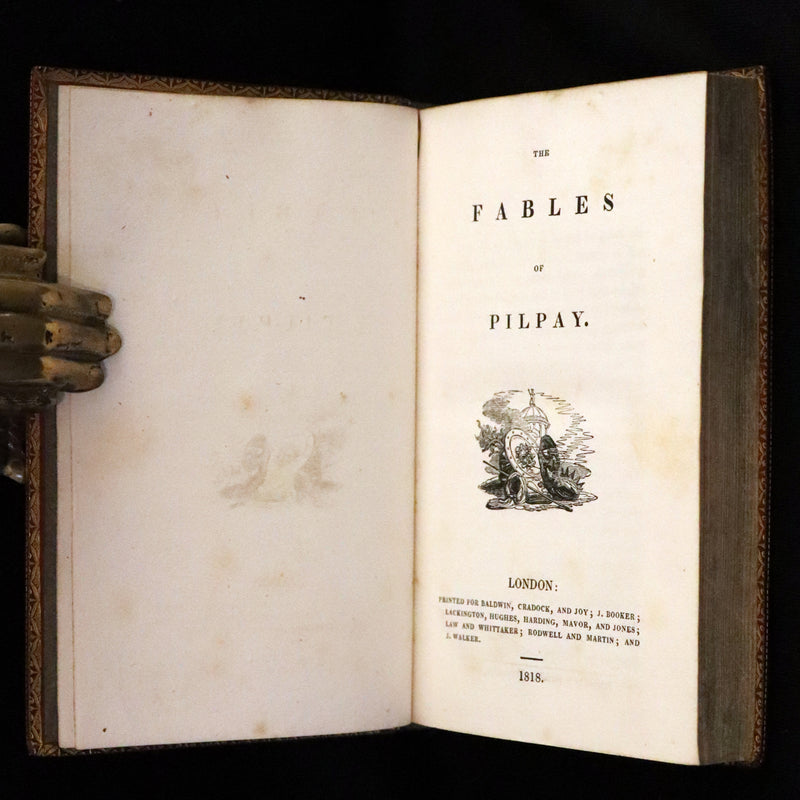 1818 Rare book in a beautiful binding - The Fables of Pilpay from ancient Indian and Persian wisdom. Illustrated.