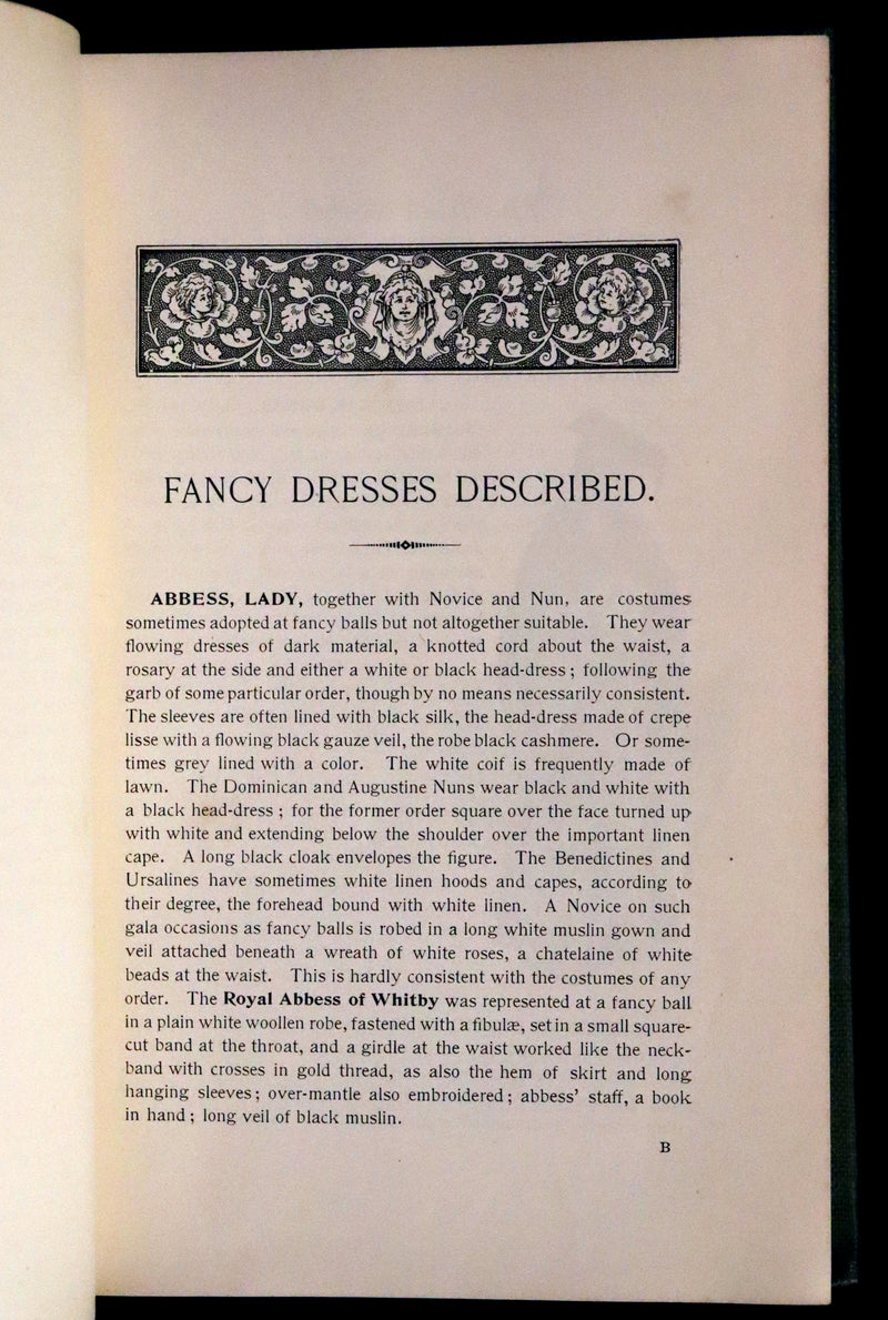 1896 Rare 19th-Century Fashion Book - Fancy Dresses Described or What to Wear at Fancy Balls color illustrated.