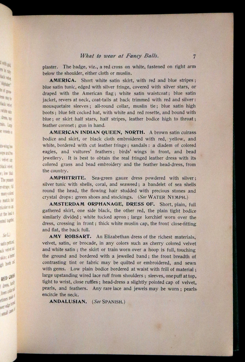 1896 Rare 19th-Century Fashion Book - Fancy Dresses Described or What to Wear at Fancy Balls color illustrated.