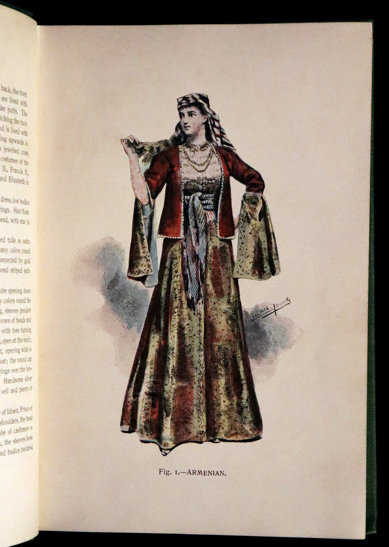 1896 Rare 19th-Century Fashion Book - Fancy Dresses Described or What to Wear at Fancy Balls color illustrated.