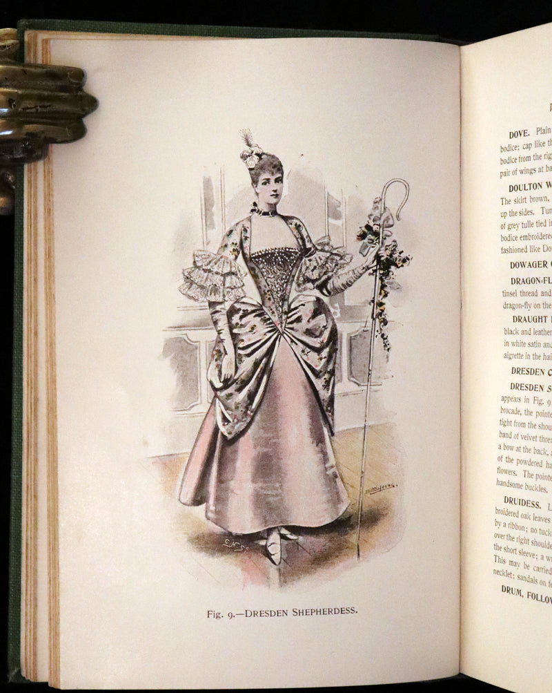 1896 Rare 19th-Century Fashion Book - Fancy Dresses Described or What to Wear at Fancy Balls color illustrated.