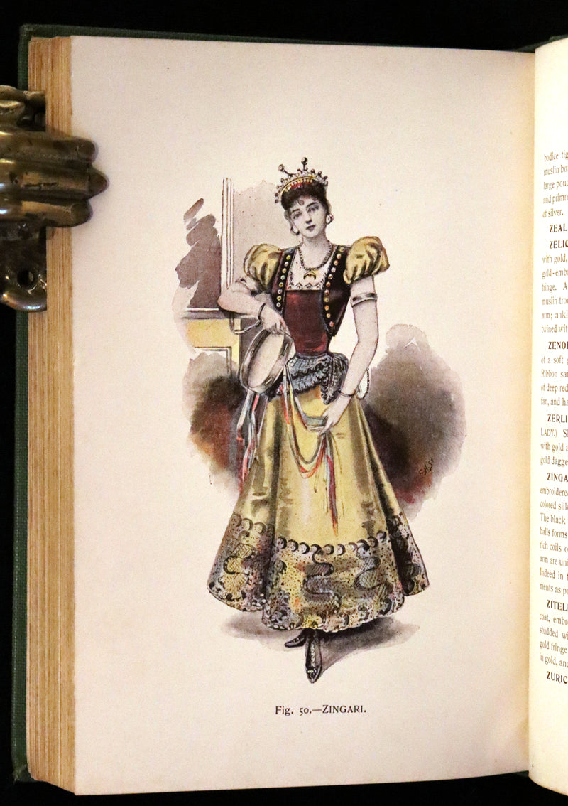 1896 Rare 19th-Century Fashion Book - Fancy Dresses Described or What to Wear at Fancy Balls color illustrated.