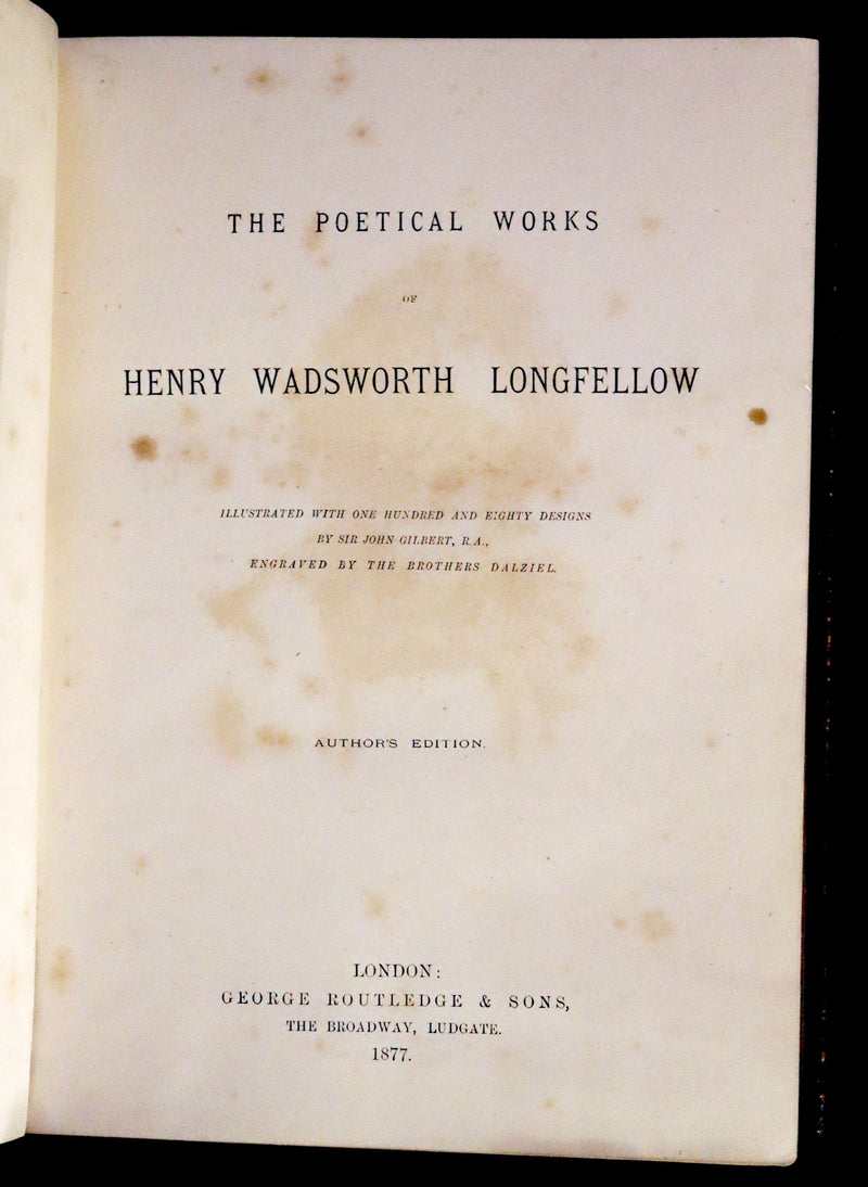 1877 Rare Victorian Book - The Poetical Works of Longfellow Illustrated by Sir John Gilbert.