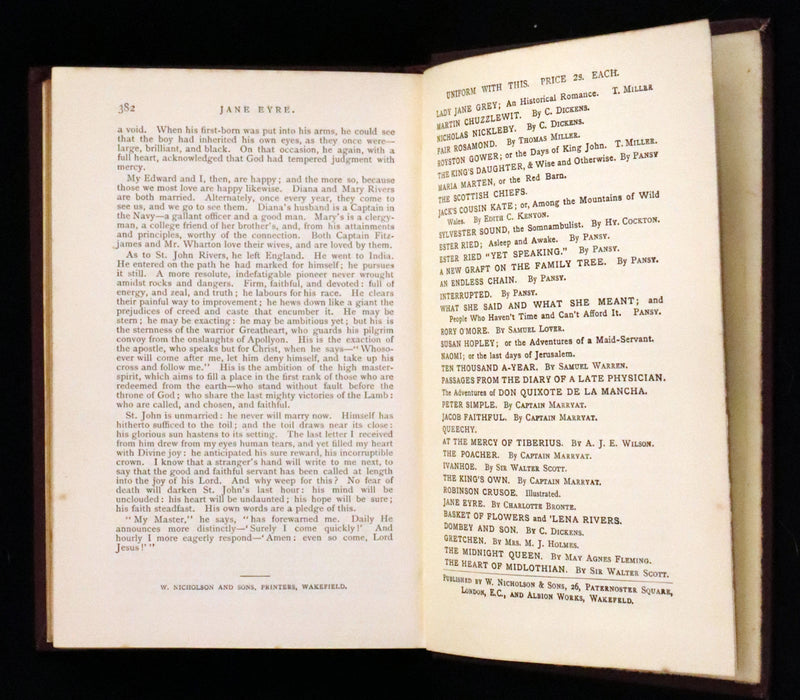 1885 Rare Victorian Edition - Jane Eyre. An Autobiography by Currer Bell (Charlotte Brontë).