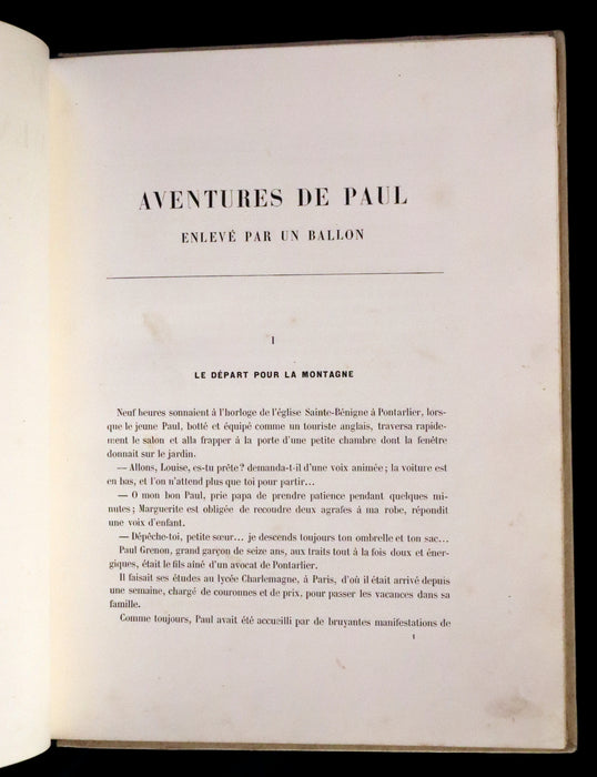 1870 Rare French Ballooning Book - Adventures of Paul Abducted by a Balloon (Aventures de Paul enlevé par un ballon).