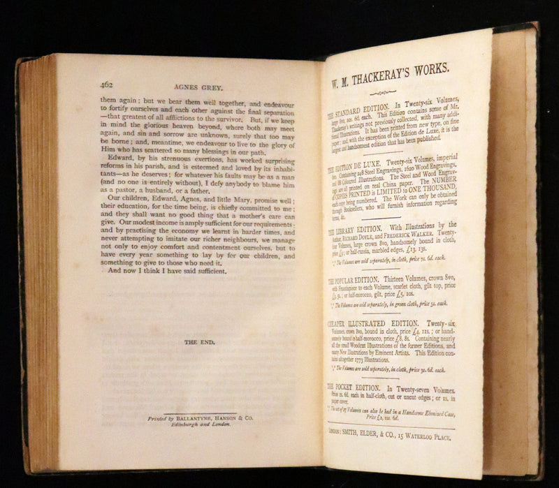 1889 Rare Victorian Book - Wuthering Heights by Emily Brontë and Agnes Grey by Anne Brontë.