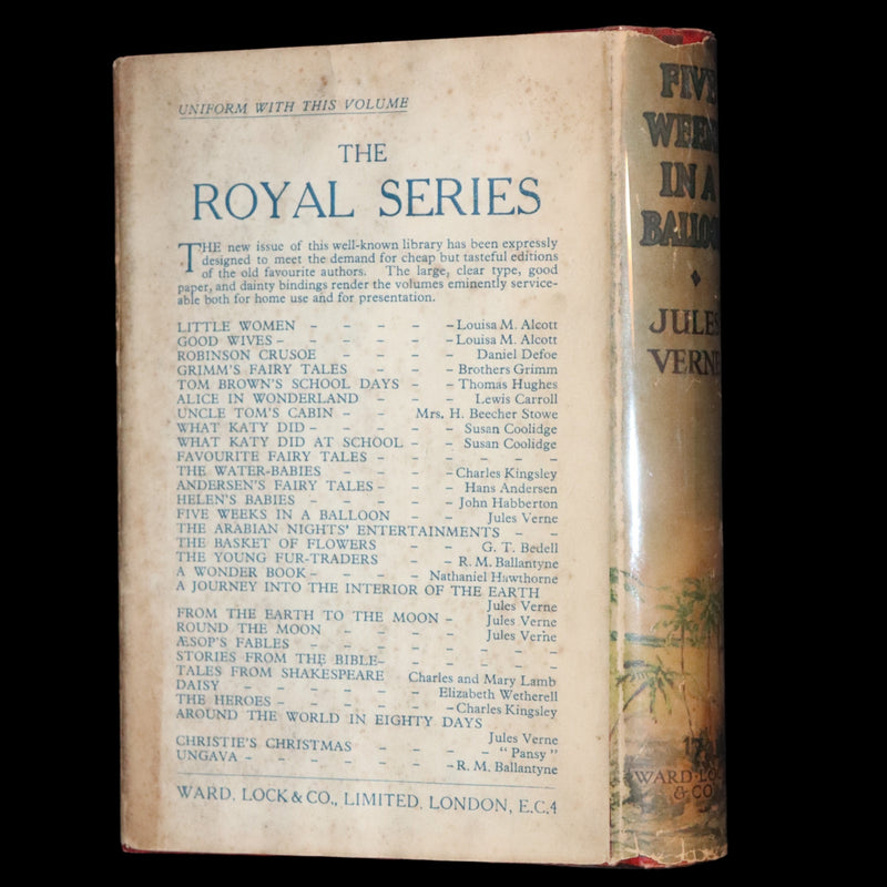 1921 Rare Book in Dust Jacket - Five Weeks in a Balloon by Jules Verne.
