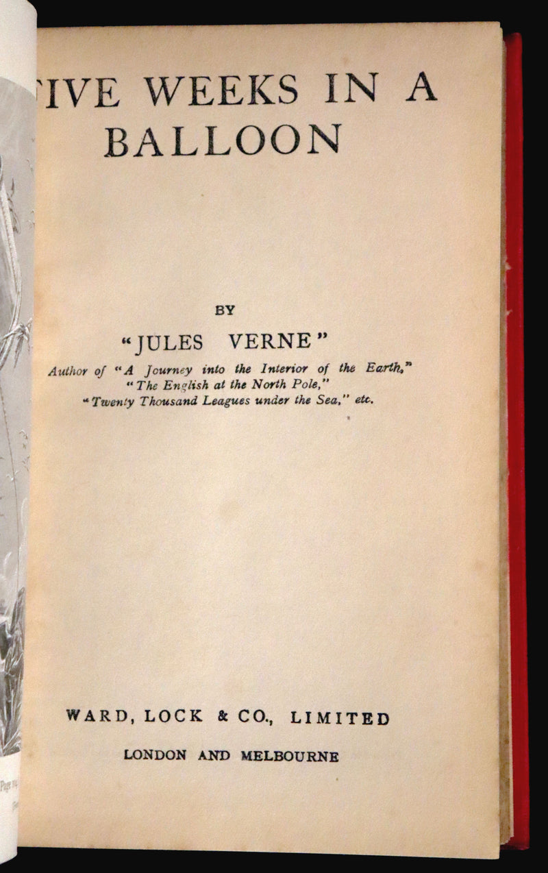 1921 Rare Book in Dust Jacket - Five Weeks in a Balloon by Jules Verne.