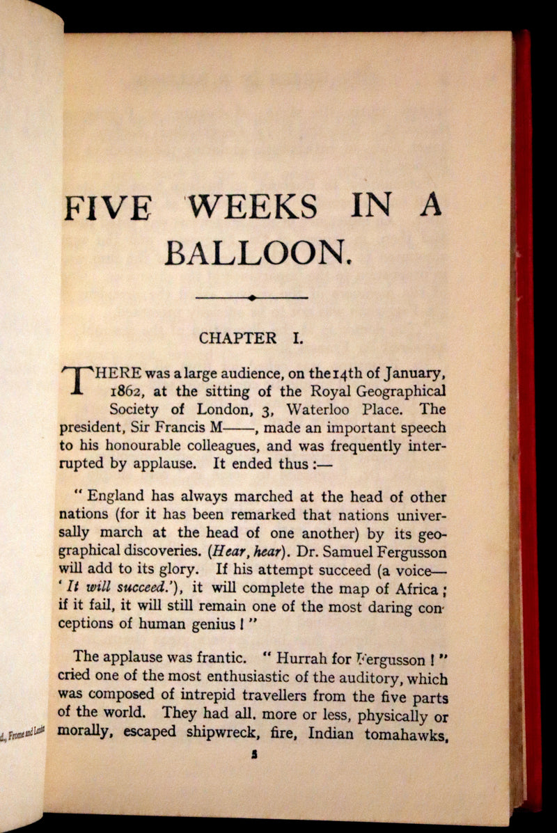 1921 Rare Book in Dust Jacket - Five Weeks in a Balloon by Jules Verne.