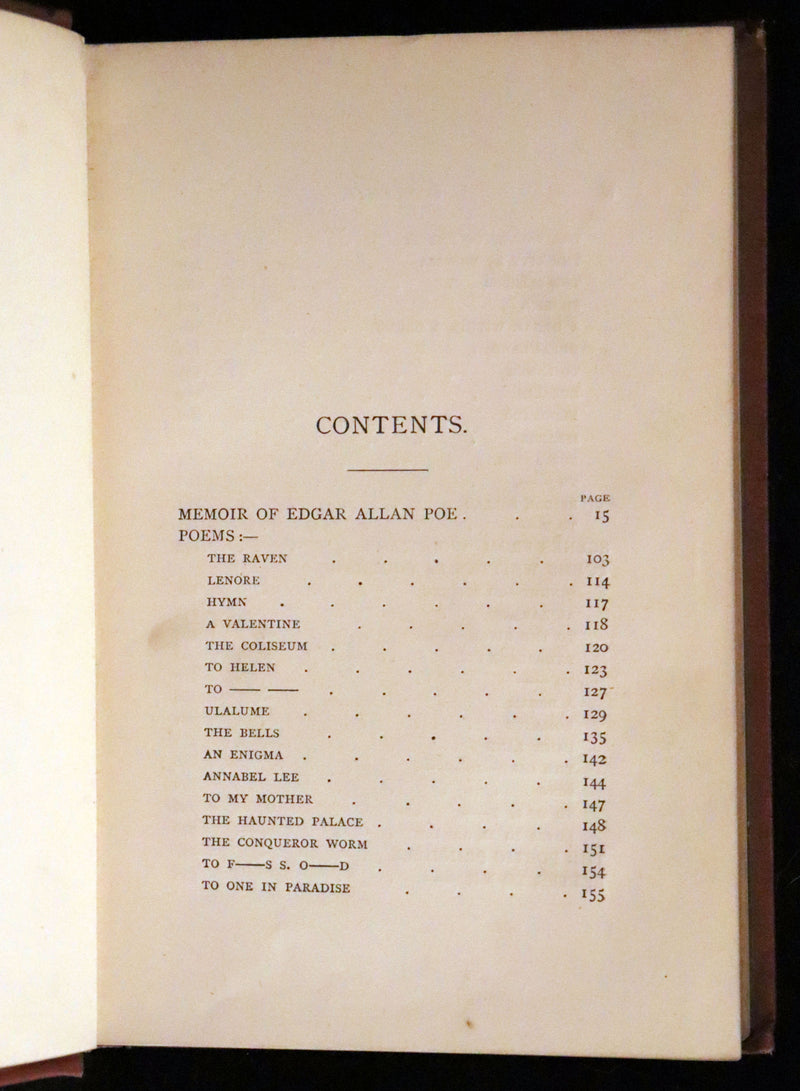 1875 Rare Victorian Edition - Complete Poems by Edgar Allan POE (The Raven, Lenore, Ulalume, ...).
