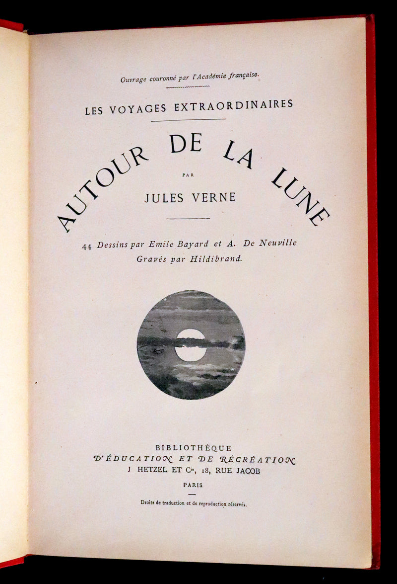 1880 Rare French Book - Around the Moon (Autour de la Lune) by Jules Verne. Illustrated.