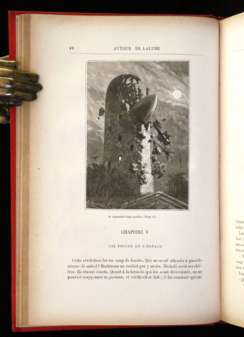 1880 Rare French Book - Around the Moon (Autour de la Lune) by Jules Verne. Illustrated.