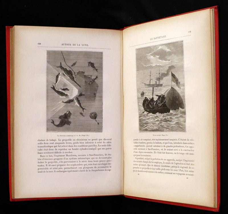 1880 Rare French Book - Around the Moon (Autour de la Lune) by Jules Verne. Illustrated.