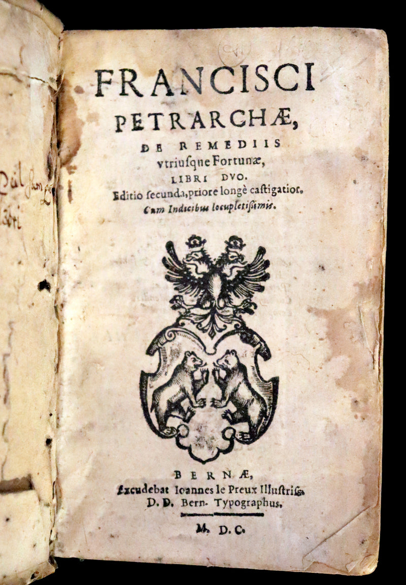 1600 Rare Book - Petrarch's Remedies for Fortune De Remediis Utriusque Fortunae
