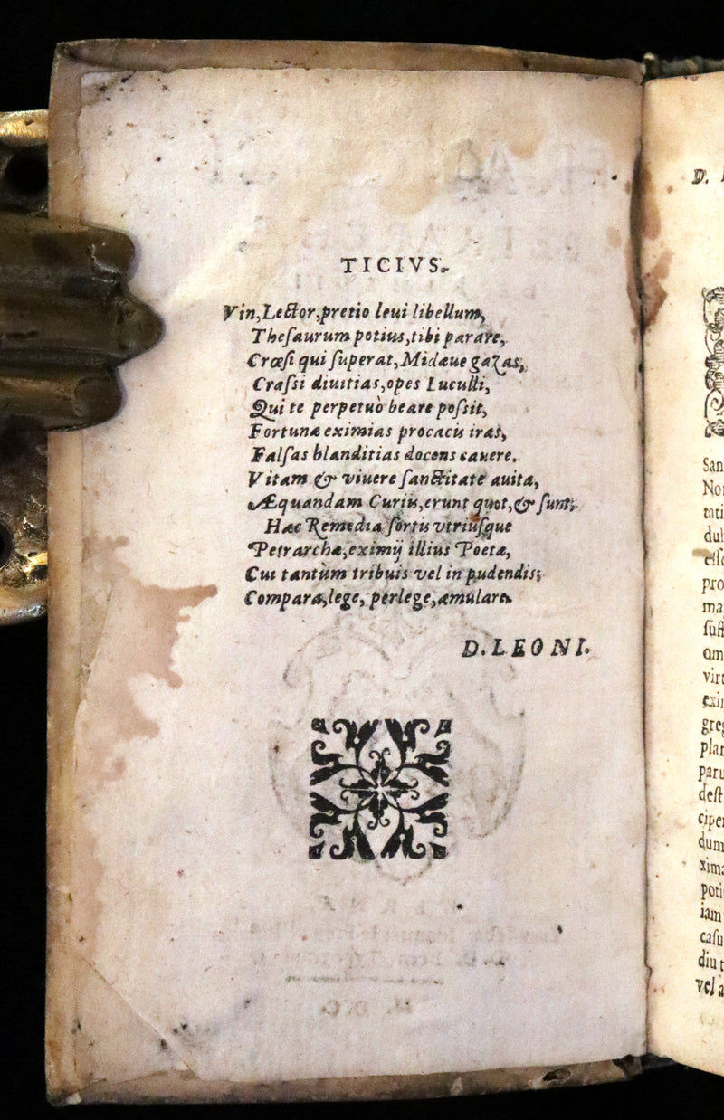 1600 Rare Book - Petrarch's Remedies for Fortune De Remediis Utriusque Fortunae