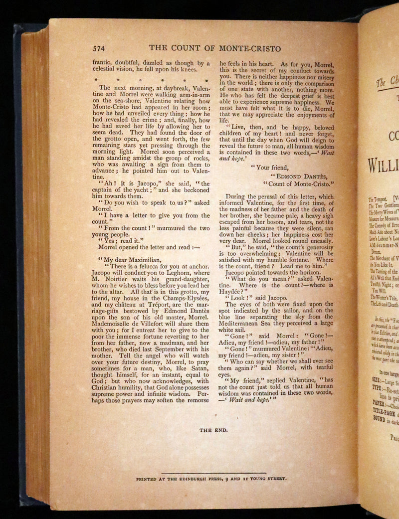 1896 Scarce Book - The  Count of Monte-Cristo by Alexandre Dumas