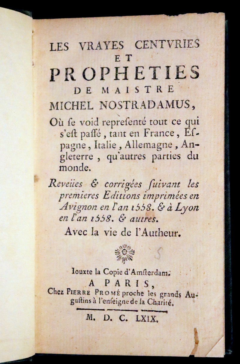 1669 Scarce French Book ~ Nostradamus Prophecies ~ Les Vrayes Centuries.
