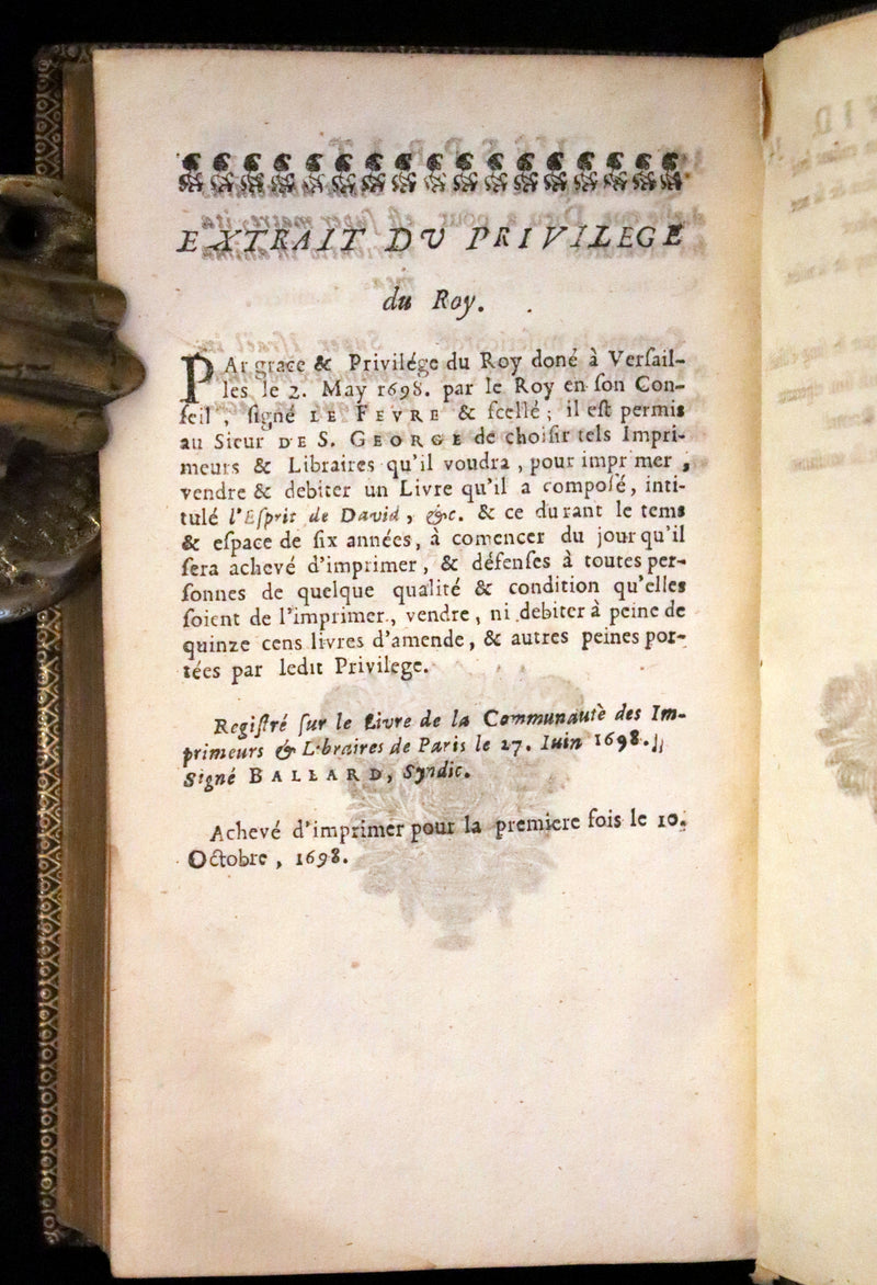 1698 Rare French Book - David's Book of Psalms, Pseaumes de David by M. Le Noble