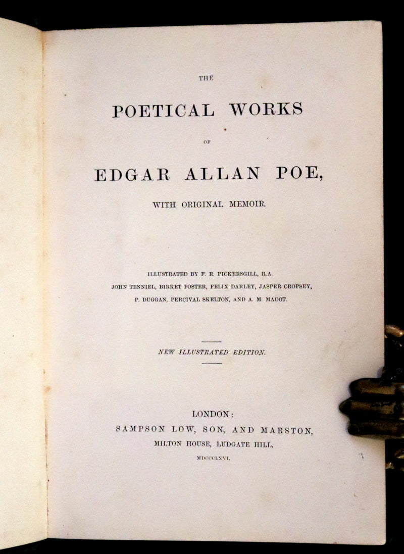 1866 Rare Book - The Poetical Works of Edgar Allan Poe, with Original Memoir
