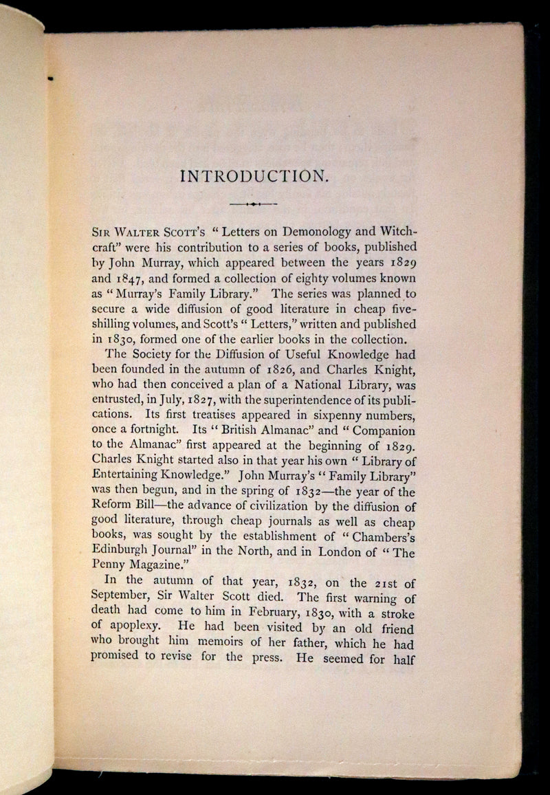 1884 Rare Book - Demonology and Witchcraft, Witches and Fairies by Walter Scott