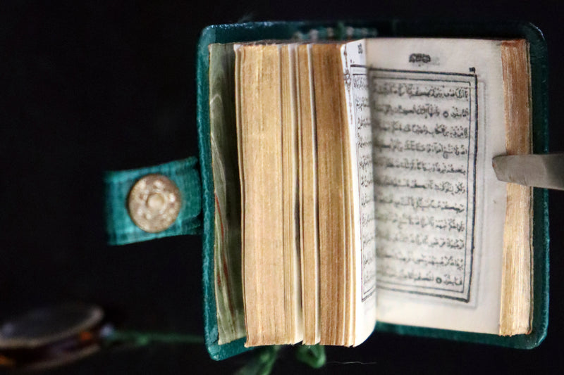 1920 Rare Miniature Arabic Book, The Koran, Quran by Steinbrener Magnifying Lens