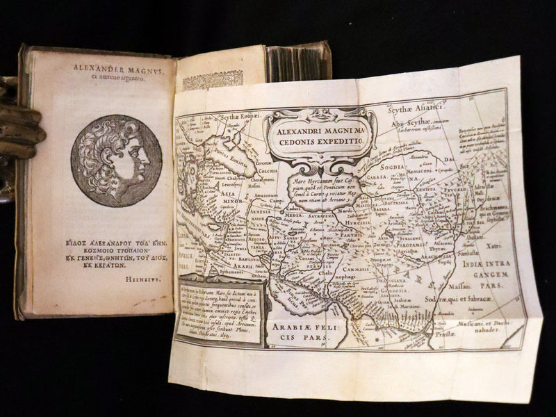 1633 Rare Latin Vellum Book - Histories of Alexander the Great with Map