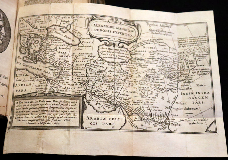 1633 Rare Latin Vellum Book - Histories of Alexander the Great with Map