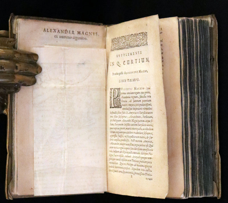 1633 Rare Latin Vellum Book - Histories of Alexander the Great with Map